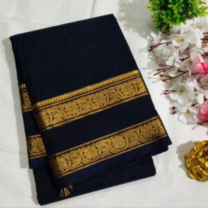Midnight Black & Gold Floral Chettinad Cotton Saree