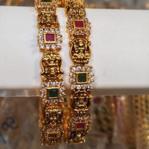 Ruby & Green Square Stones Antique Lakshmi Bangles