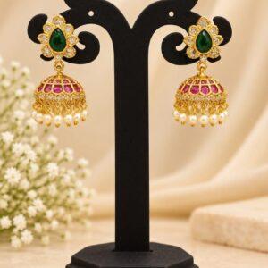 Emerald Drop Ruby Jhumka Earrings
